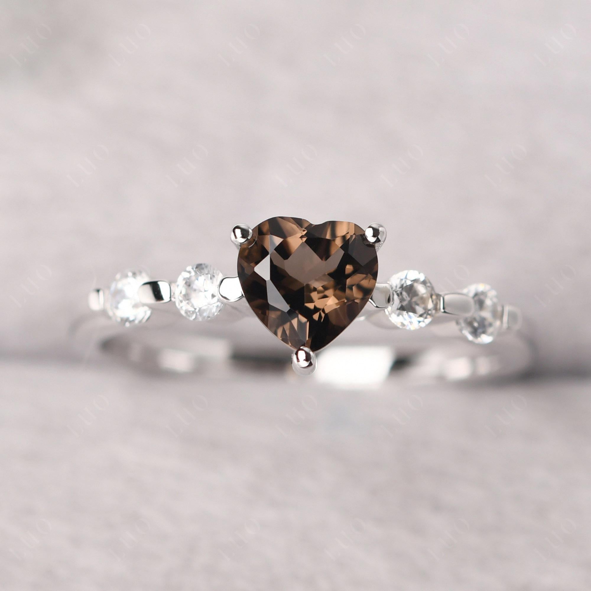 Dainty Heart Smoky Quartz Engagement Ring - LUO Jewelry