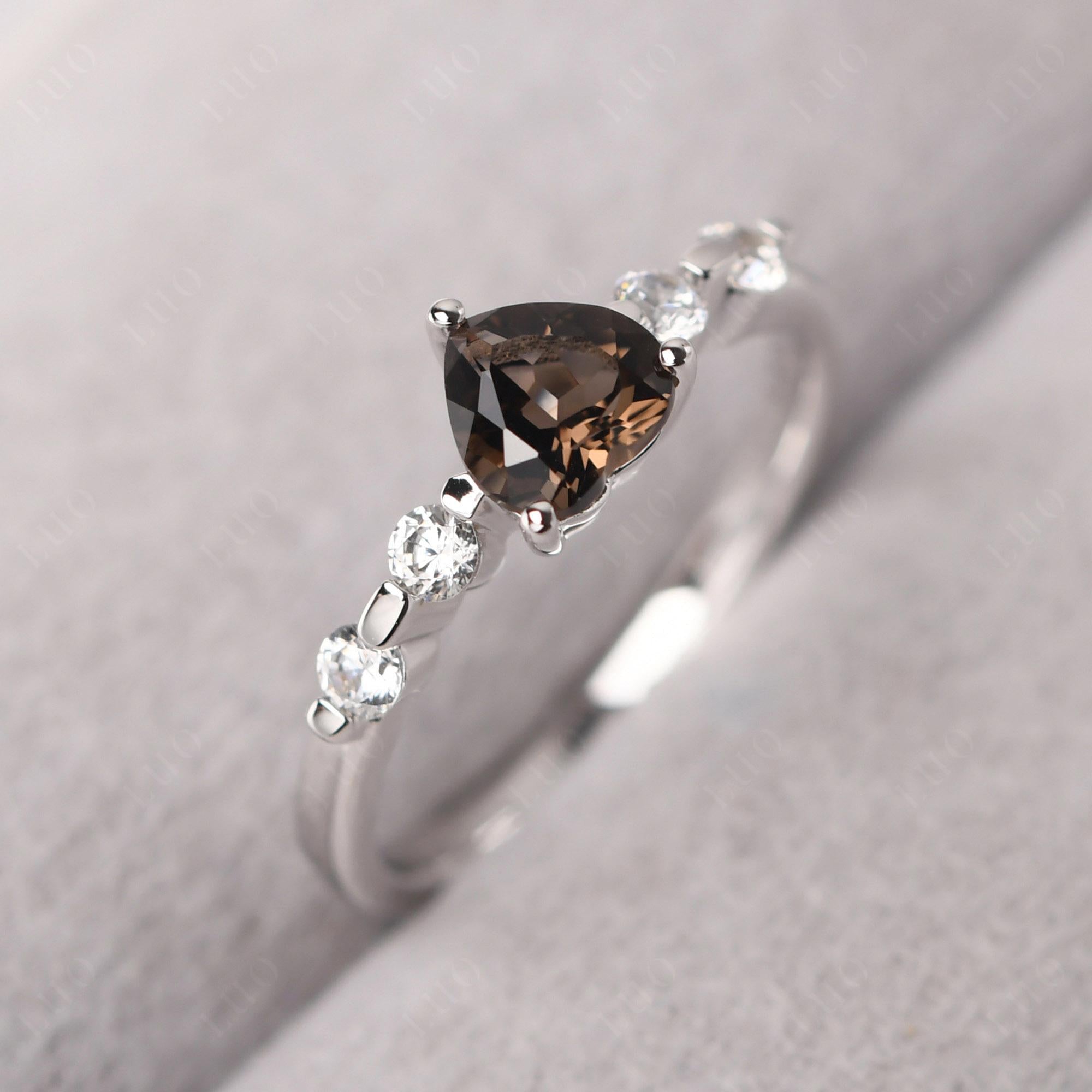 Dainty Heart Smoky Quartz Engagement Ring - LUO Jewelry