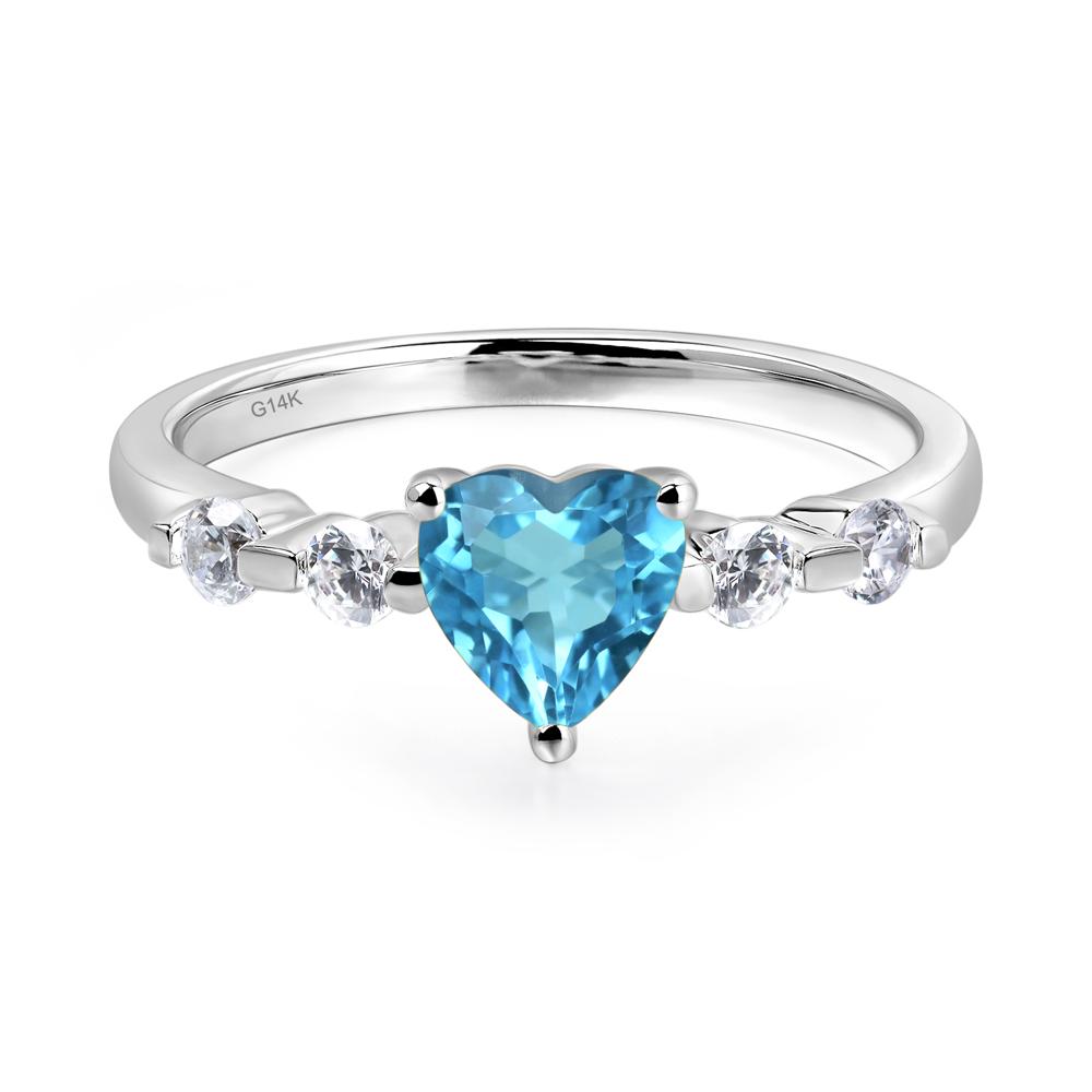 Dainty Heart Swiss Blue Topaz Engagement Ring - LUO Jewelry #metal_14k white gold