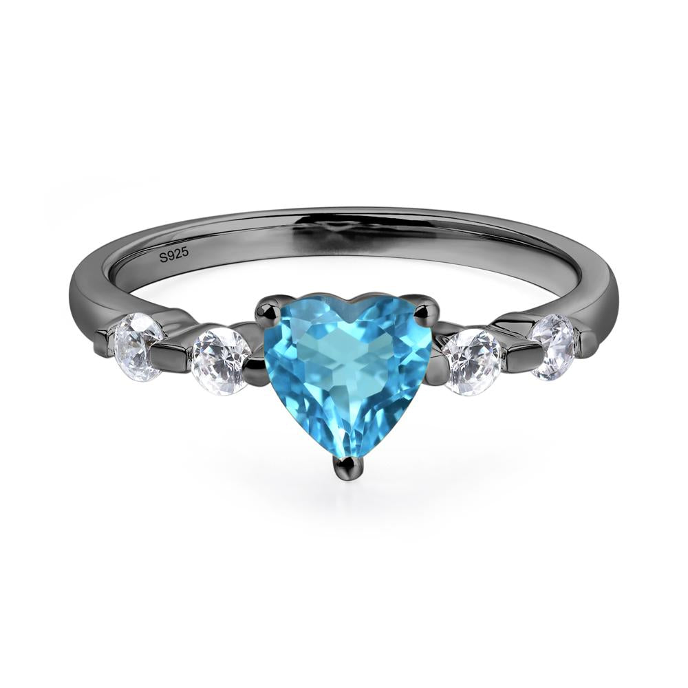 Dainty Heart Swiss Blue Topaz Engagement Ring - LUO Jewelry #metal_black finish sterling silver