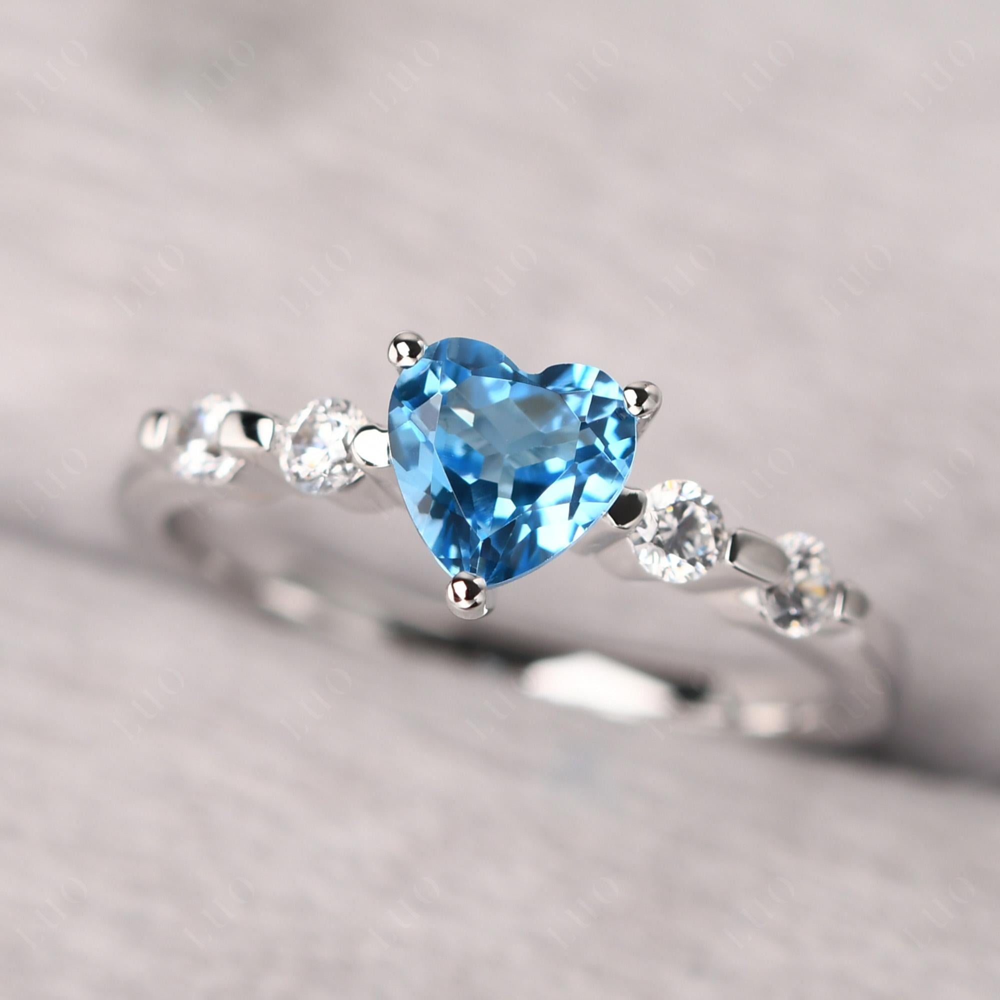 Dainty Heart Swiss Blue Topaz Engagement Ring - LUO Jewelry