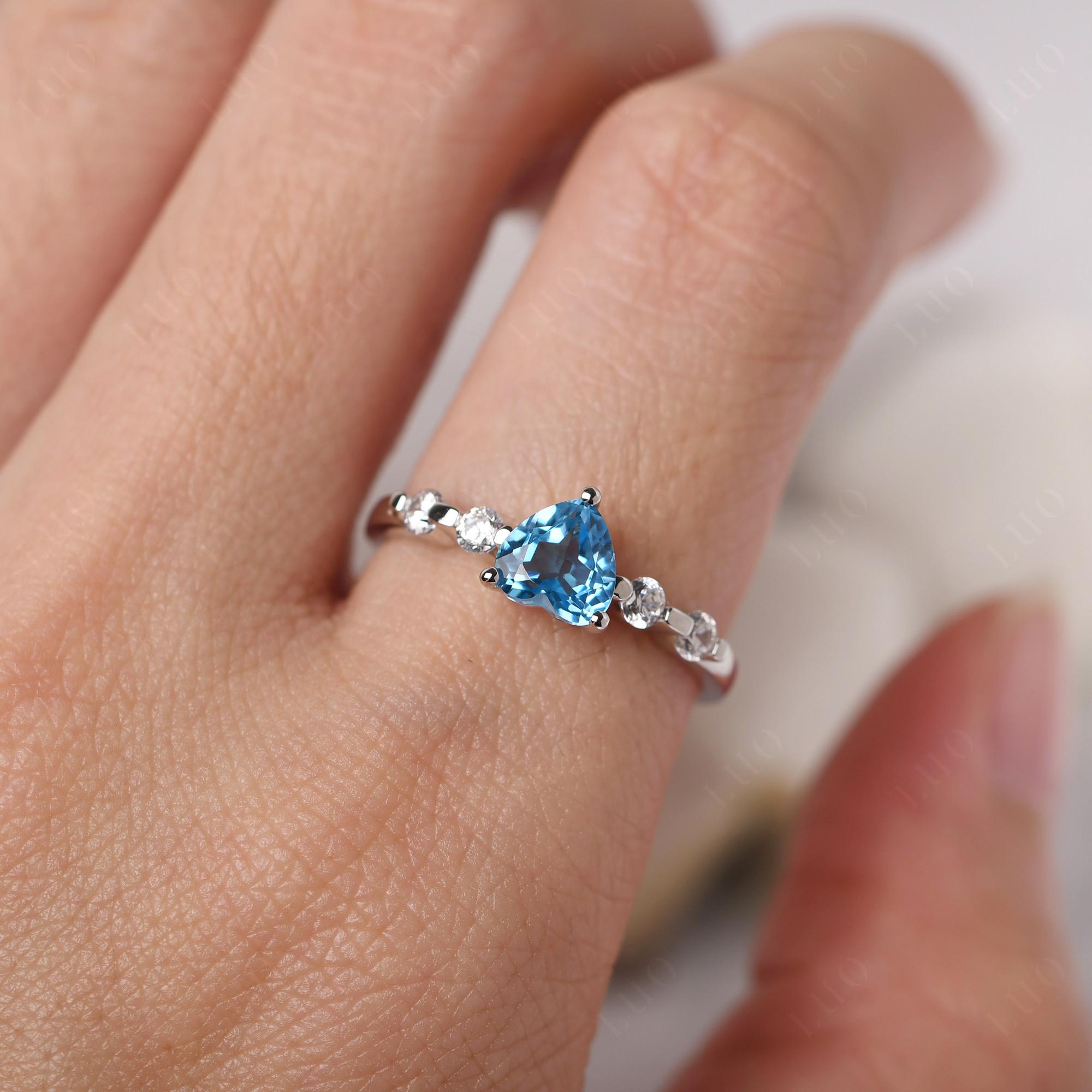 Dainty Heart Swiss Blue Topaz Engagement Ring - LUO Jewelry