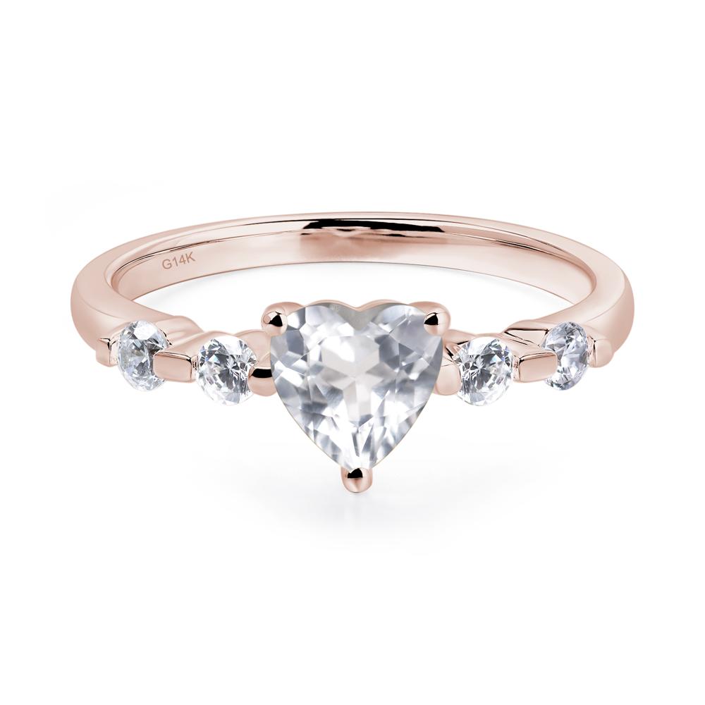 Dainty Heart White Topaz Engagement Ring - LUO Jewelry #metal_14k rose gold