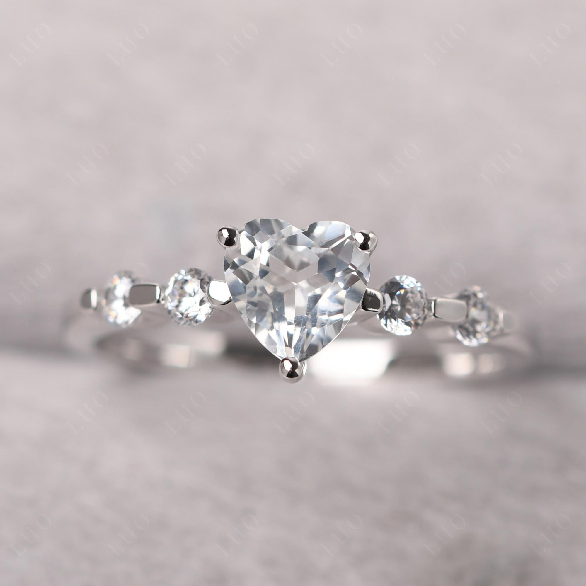 Dainty Heart White Topaz Engagement Ring - LUO Jewelry
