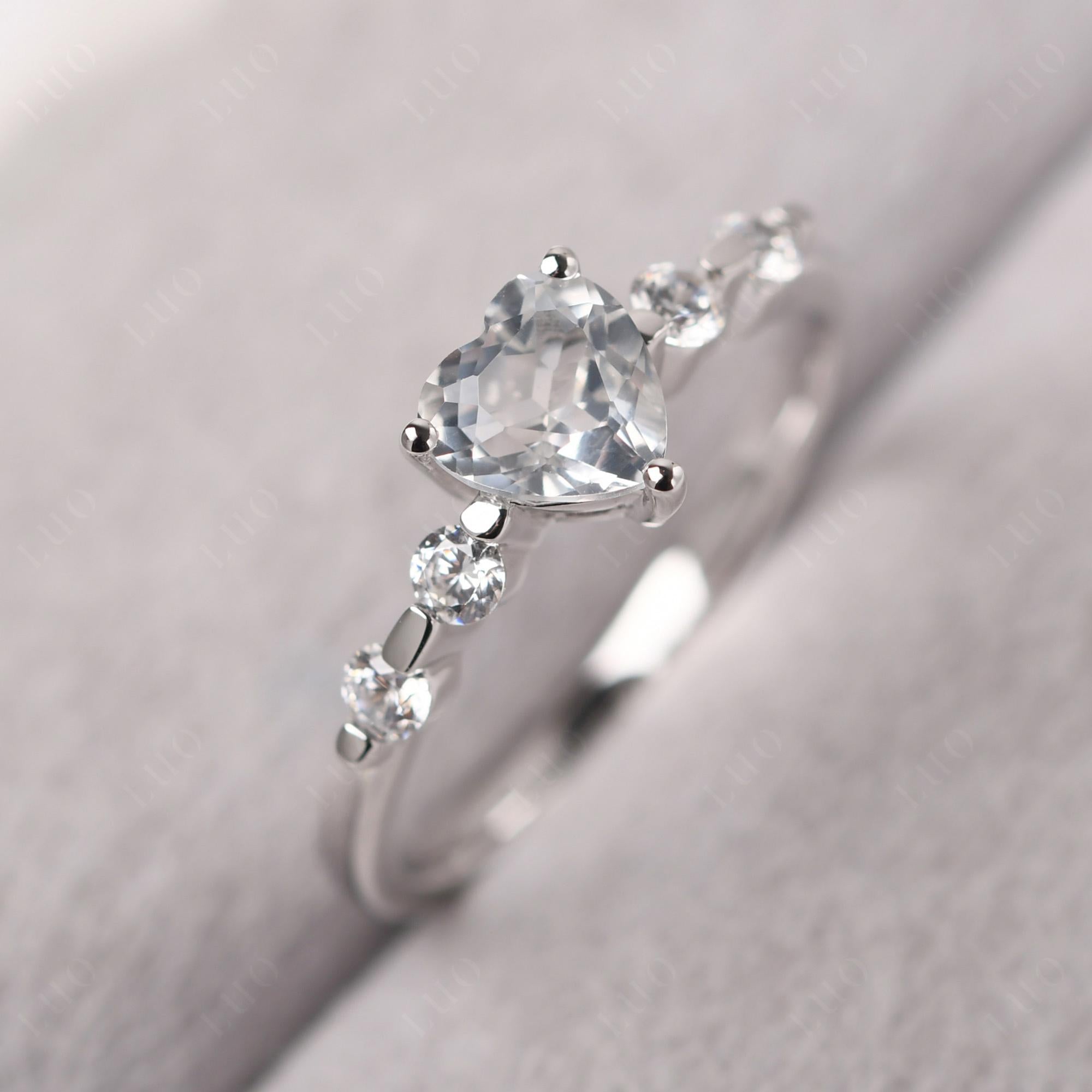 Dainty Heart White Topaz Engagement Ring - LUO Jewelry