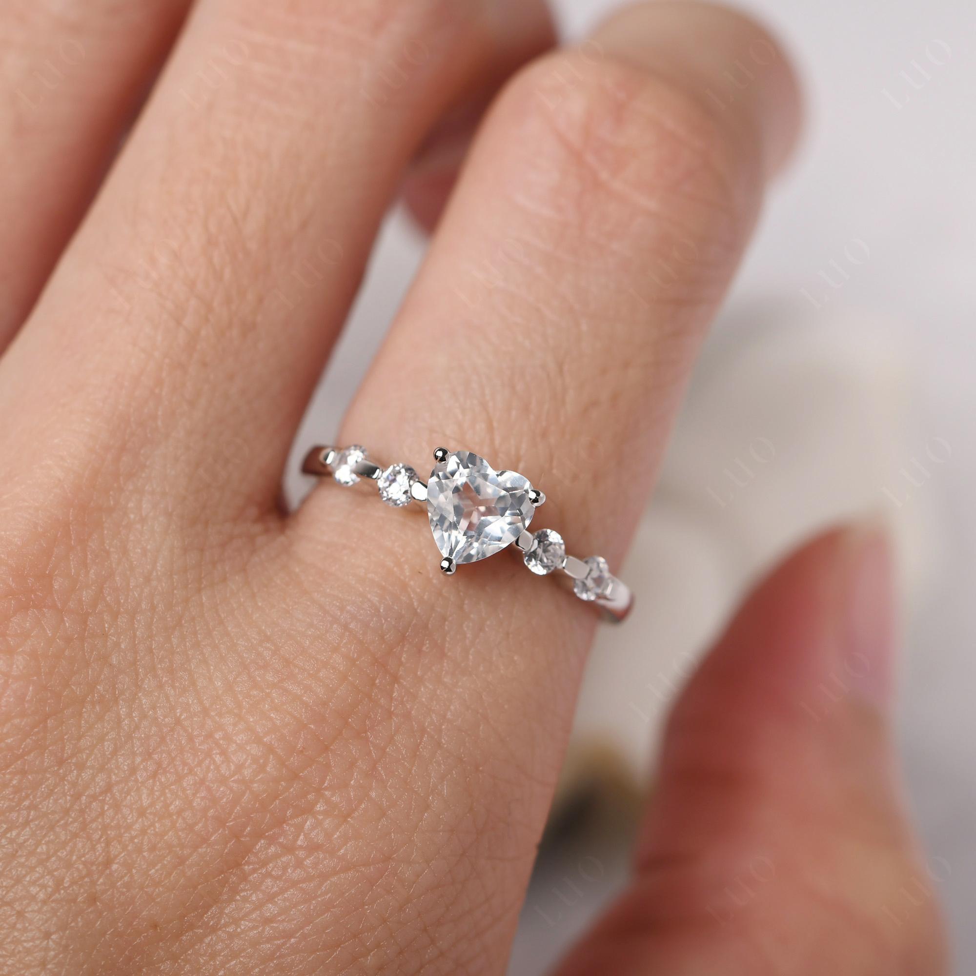 Dainty Heart White Topaz Engagement Ring - LUO Jewelry