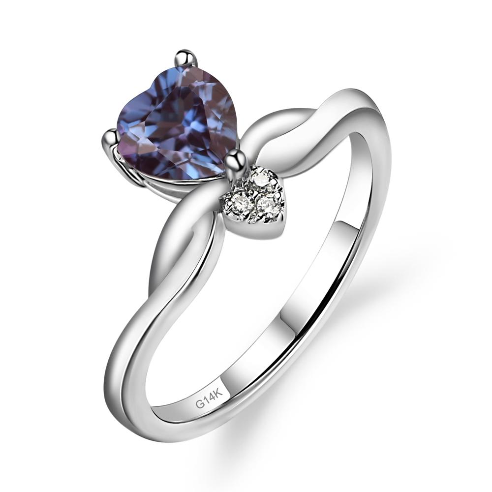 Dainty Twisted Lab Grown Alexandrite Engagement Ring - LUO Jewelry #metal_14k white gold