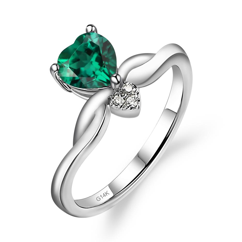 Dainty Twisted Lab Grown Emerald Engagement Ring - LUO Jewelry #metal_14k white gold