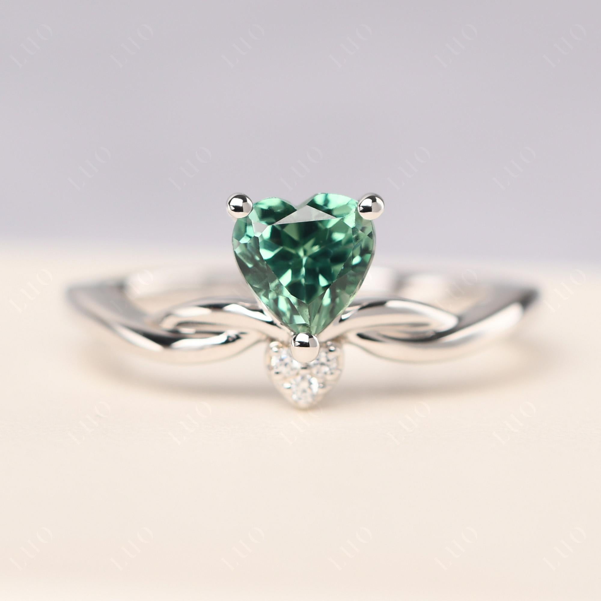 Dainty Twisted Lab Green Sapphire Engagement Ring - LUO Jewelry