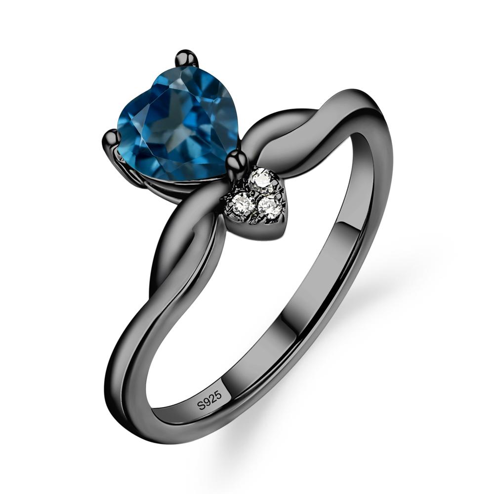 Dainty Twisted London Blue Topaz Engagement Ring - LUO Jewelry #metal_black finish sterling silver