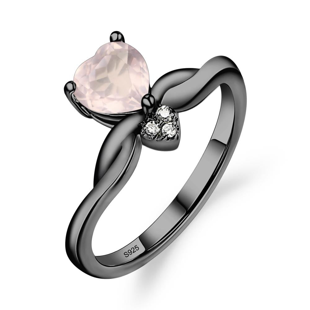 Dainty Twisted Rose Quartz Engagement Ring - LUO Jewelry #metal_black finish sterling silver