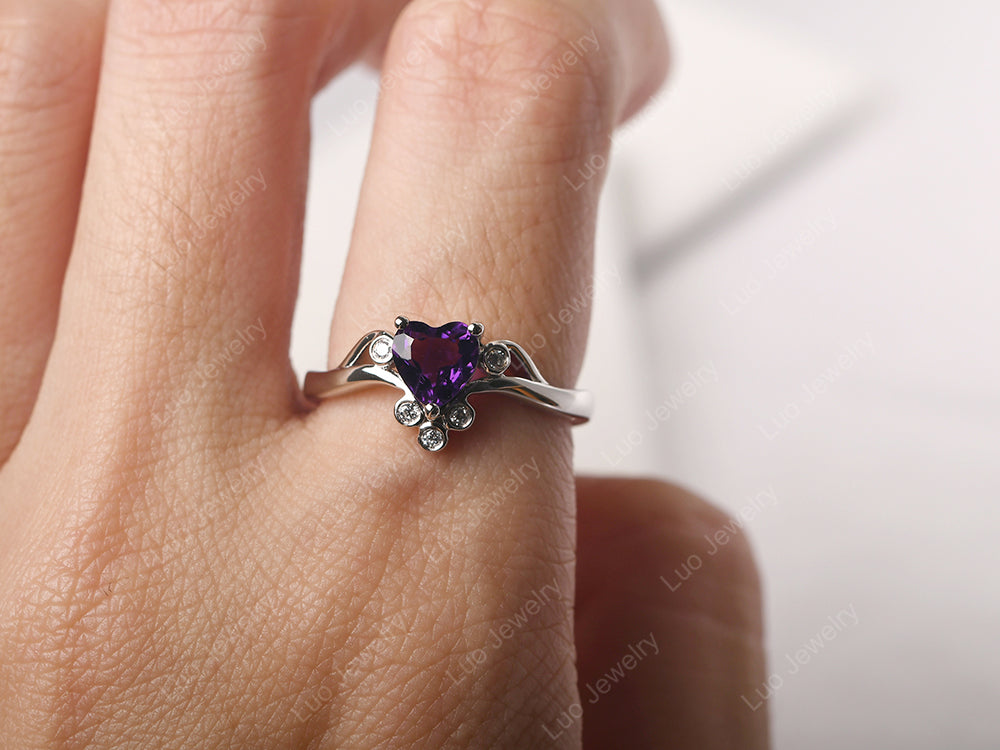 Vintage Heart Shaped Amethyst Engagement Ring - LUO Jewelry