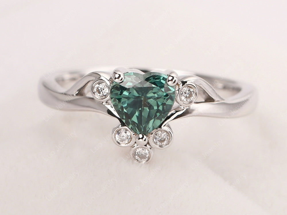 Vintage Heart Shaped Green Sapphire Engagement Ring - LUO Jewelry