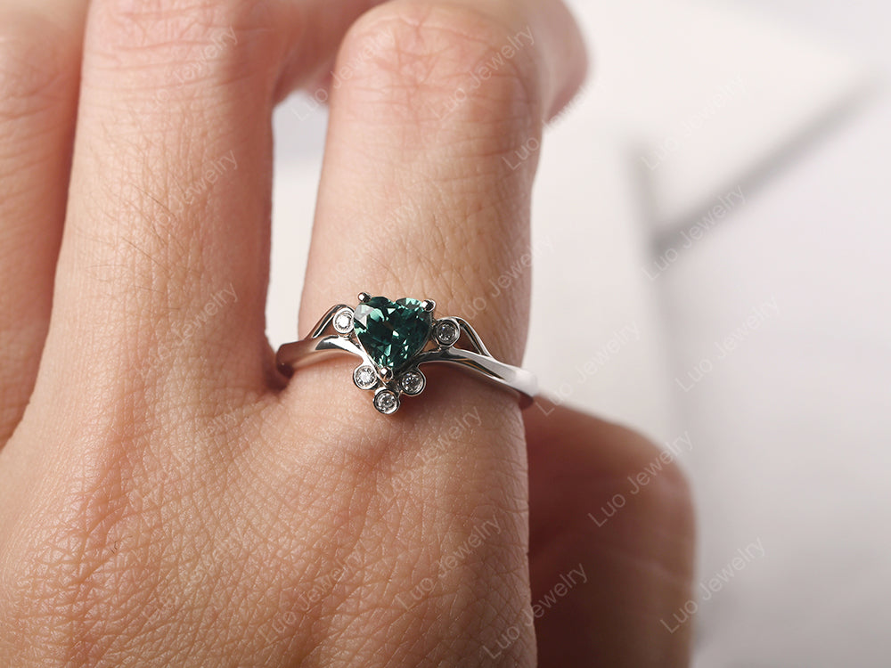 Vintage Heart Shaped Green Sapphire Engagement Ring - LUO Jewelry