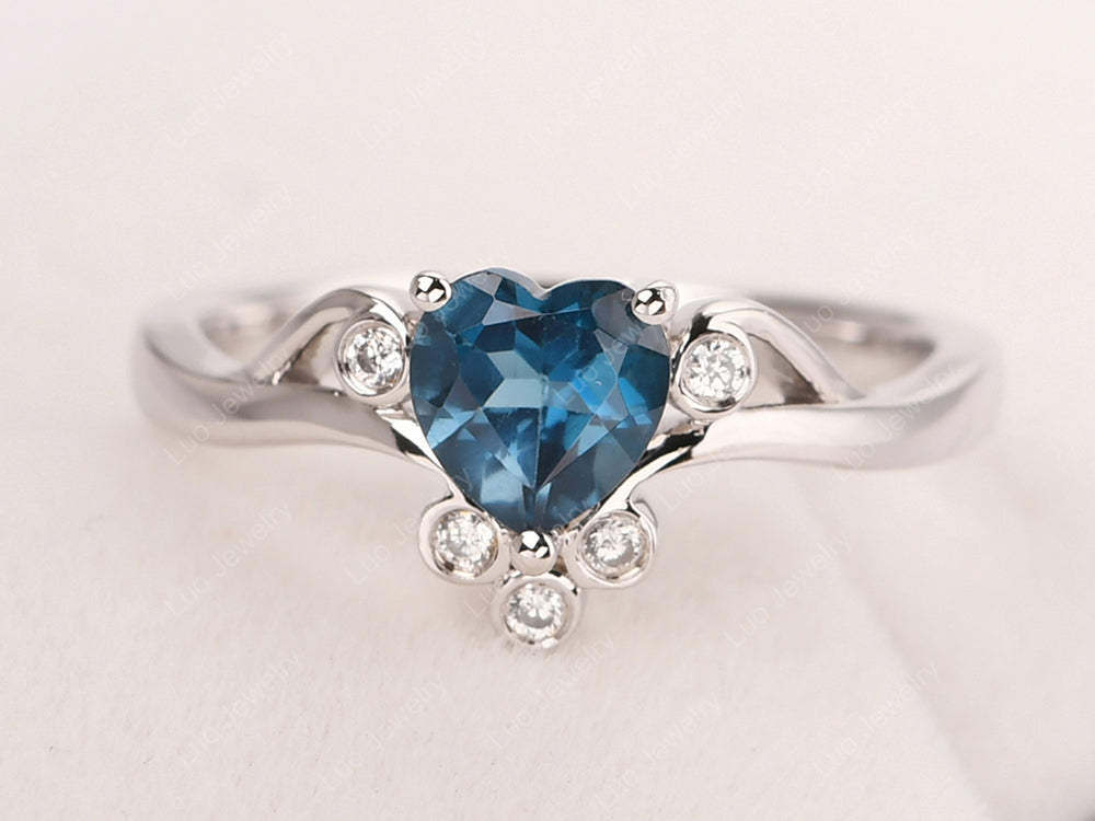 Vintage Heart Shaped London Blue Topaz Engagement Ring - LUO Jewelry