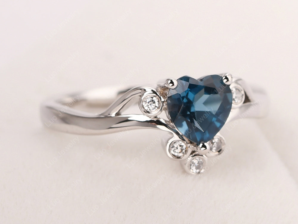 Vintage Heart Shaped London Blue Topaz Engagement Ring - LUO Jewelry