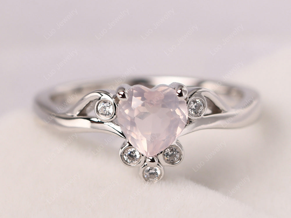 Vintage Heart Shaped Rose Quartz Engagement Ring - LUO Jewelry