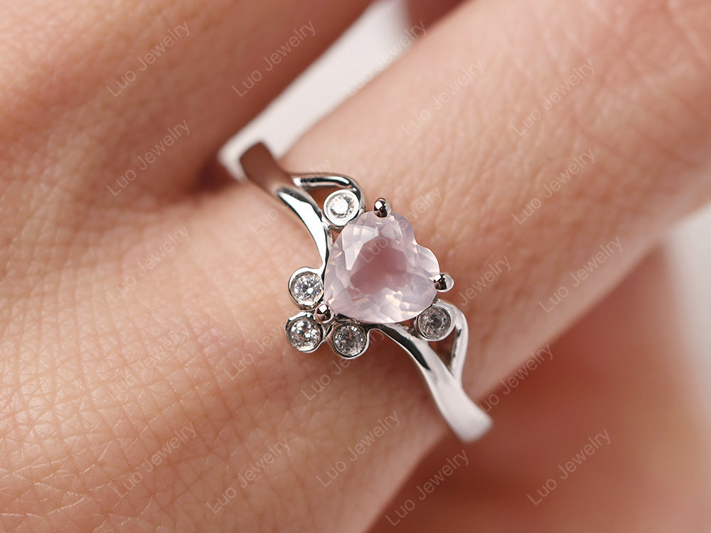 Vintage Heart Shaped Rose Quartz Engagement Ring - LUO Jewelry