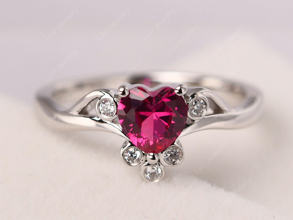 Vintage Heart Shaped Ruby Engagement Ring - LUO Jewelry