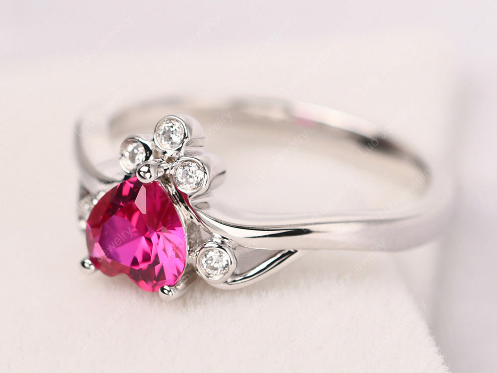 Vintage Heart Shaped Ruby Engagement Ring - LUO Jewelry