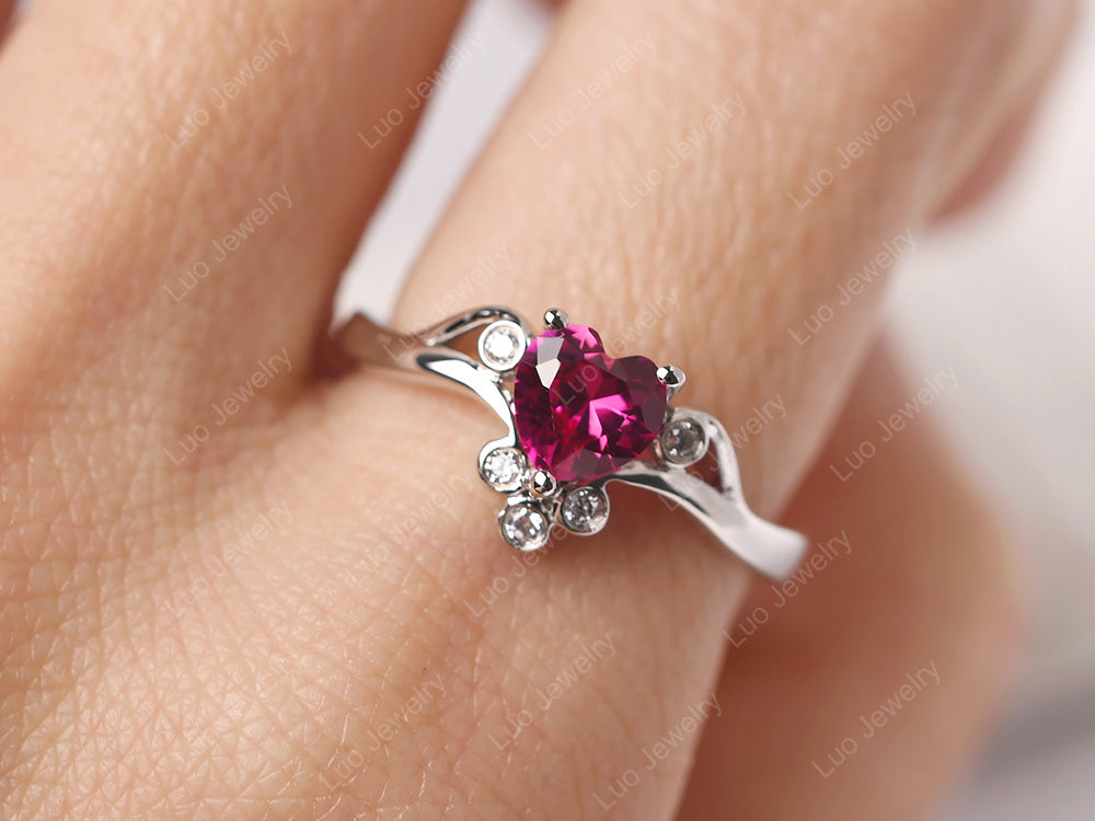 Vintage Heart Shaped Ruby Engagement Ring - LUO Jewelry