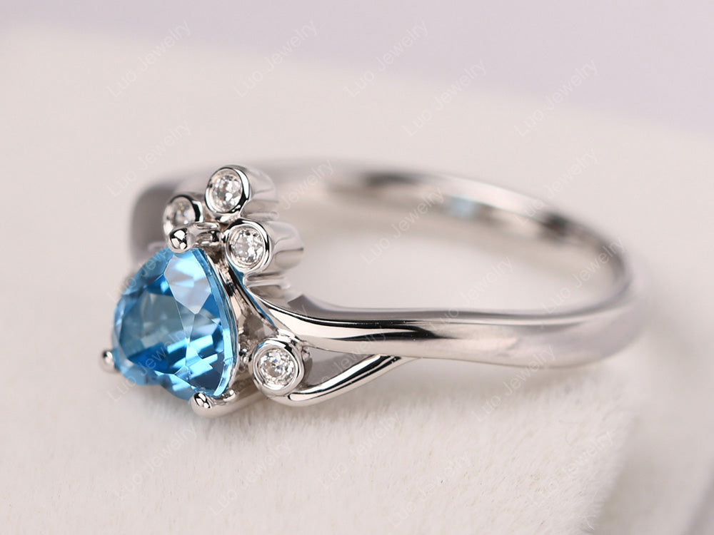 Vintage Heart Shaped Swiss Blue Topaz Engagement Ring - LUO Jewelry