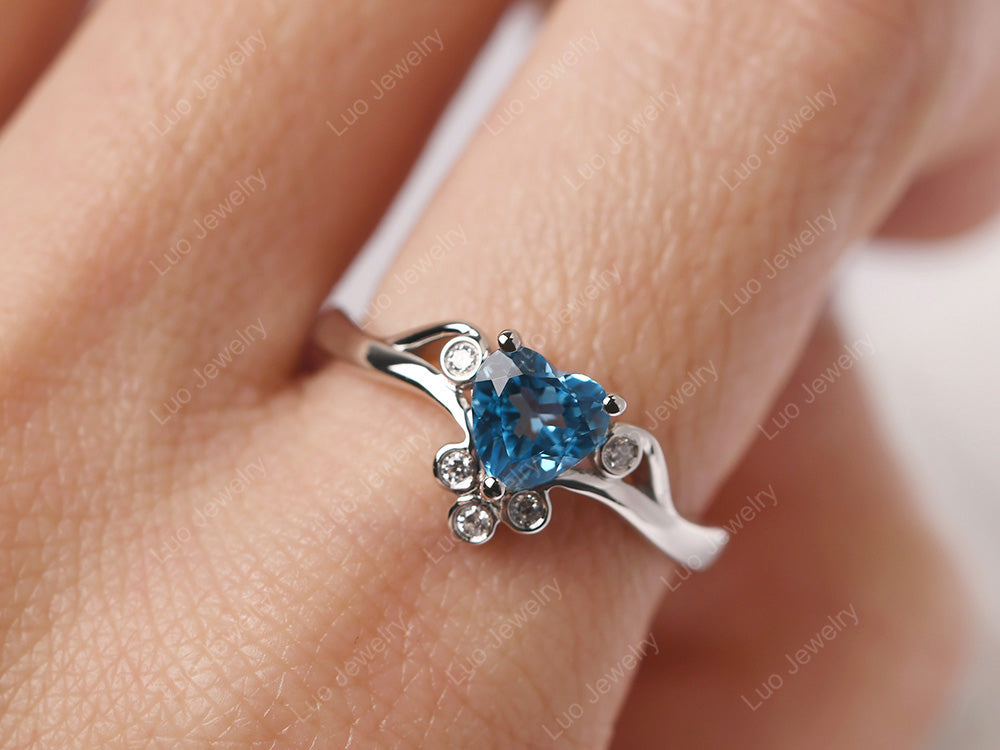 Vintage Heart Shaped Swiss Blue Topaz Engagement Ring - LUO Jewelry