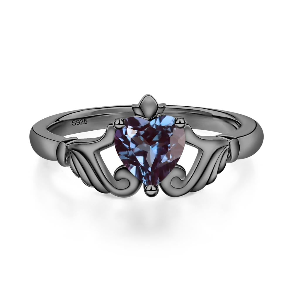 Heart Shaped Alexandrite Claddagh Ring - LUO Jewelry #metal_black finish sterling silver