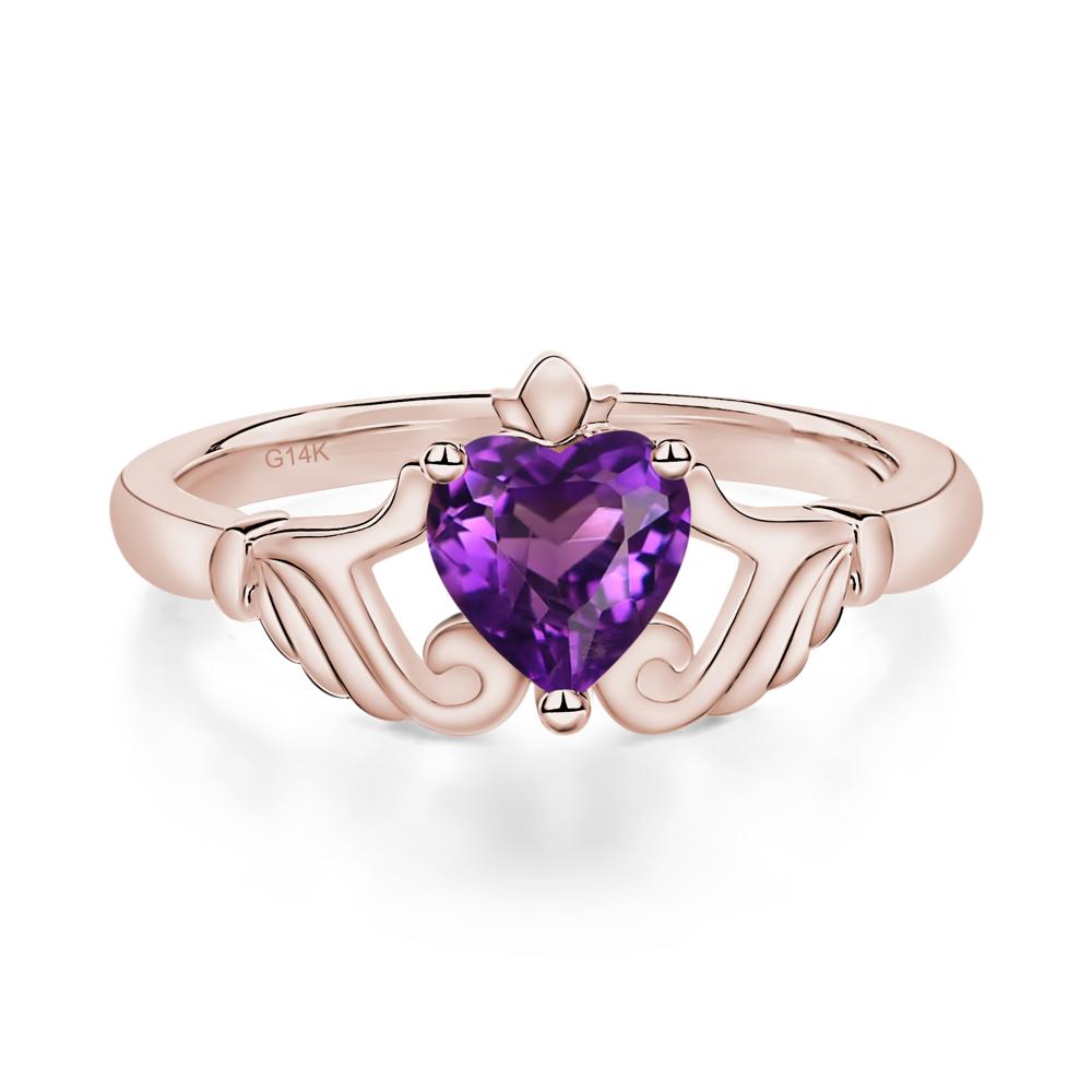 Heart Shaped Amethyst Claddagh Ring - LUO Jewelry #metal_14k rose gold