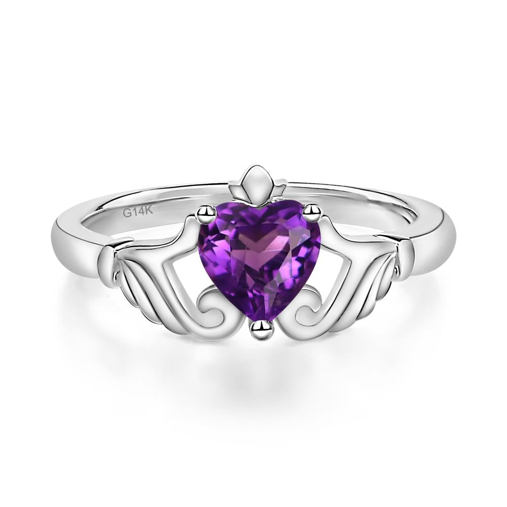 Heart Shaped Amethyst Claddagh Ring - LUO Jewelry #metal_14k white gold