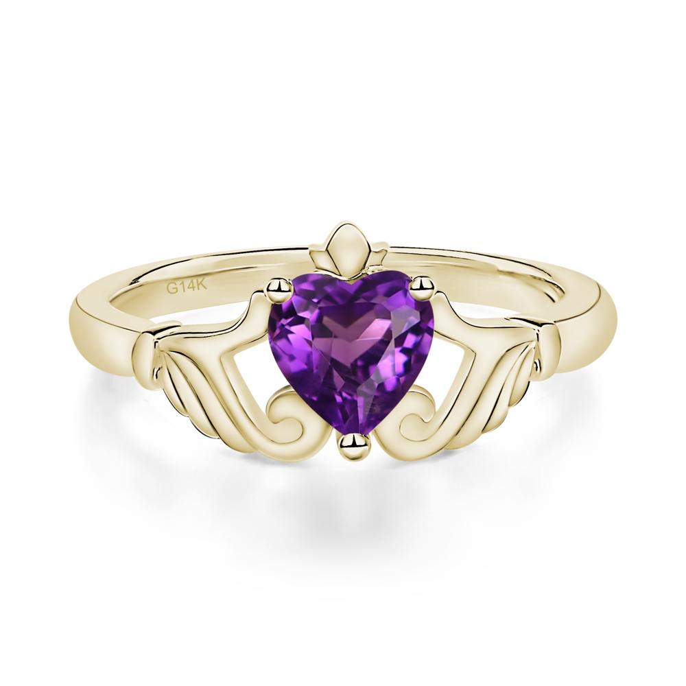 Heart Shaped Amethyst Claddagh Ring - LUO Jewelry #metal_14k yellow gold