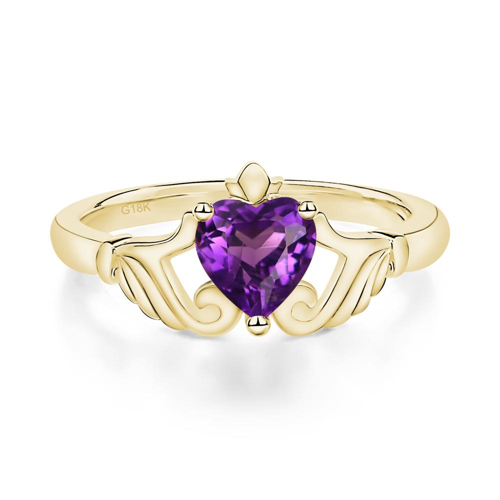 Heart Shaped Amethyst Claddagh Ring - LUO Jewelry #metal_18k yellow gold