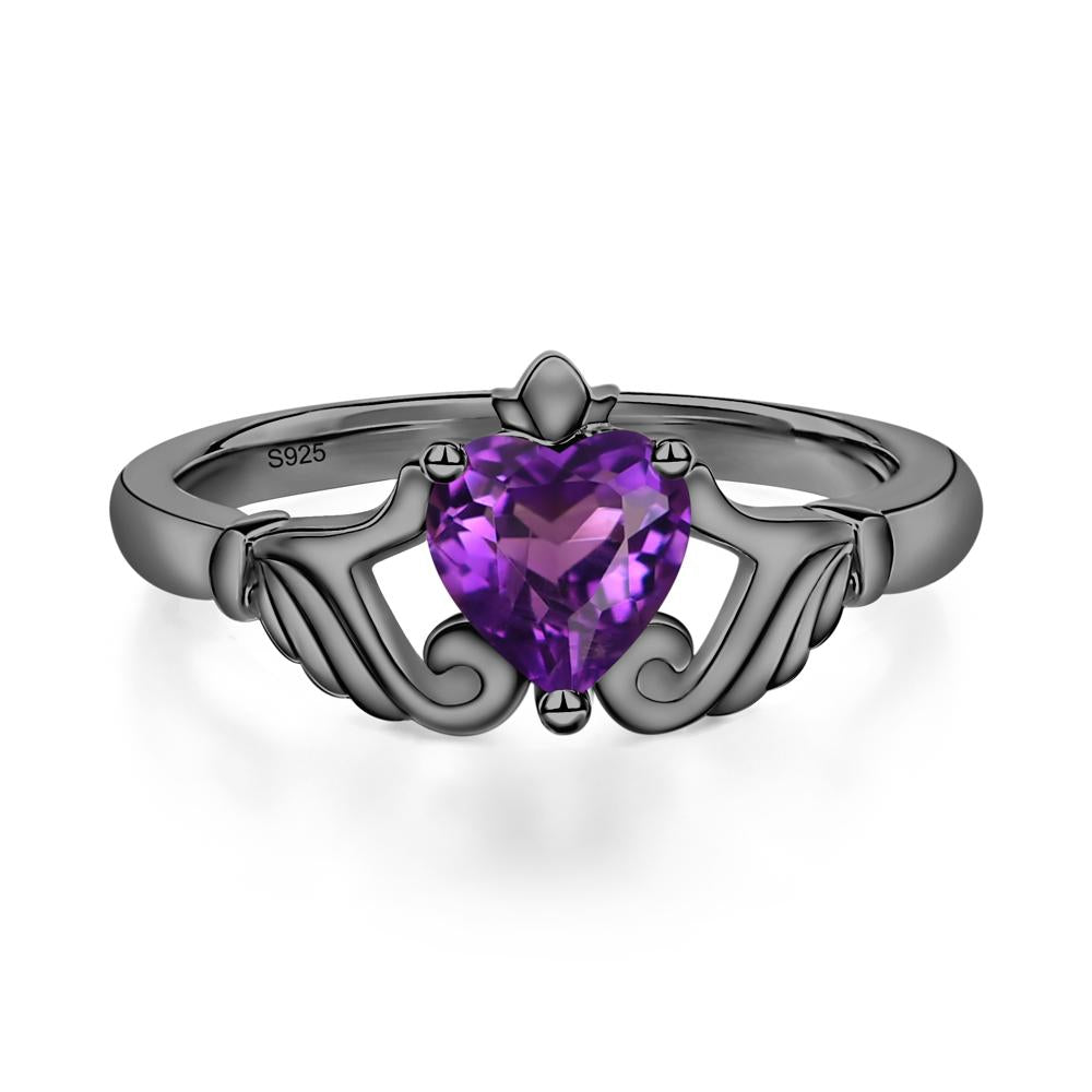 Heart Shaped Amethyst Claddagh Ring - LUO Jewelry #metal_black finish sterling silver