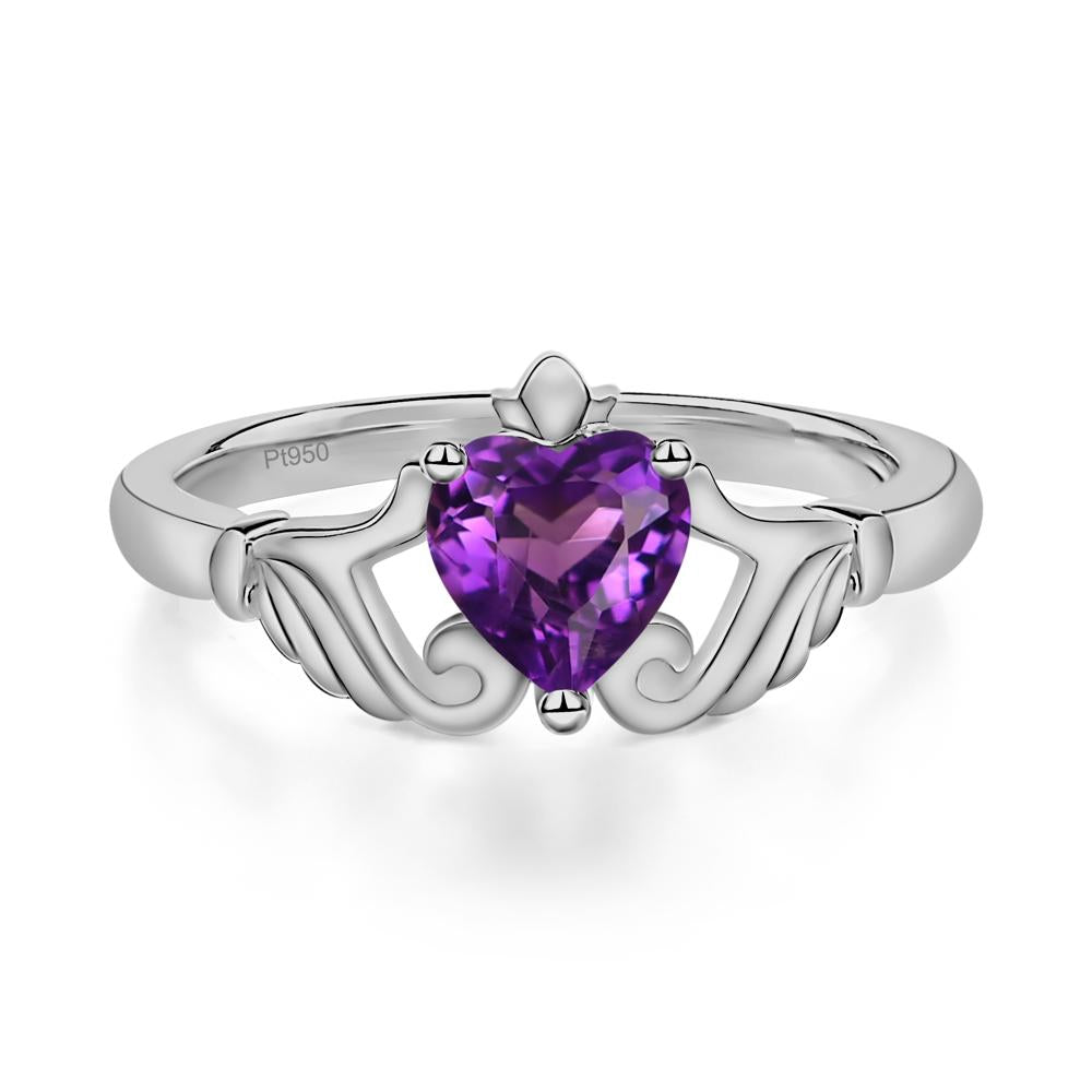 Heart Shaped Amethyst Claddagh Ring - LUO Jewelry #metal_platinum
