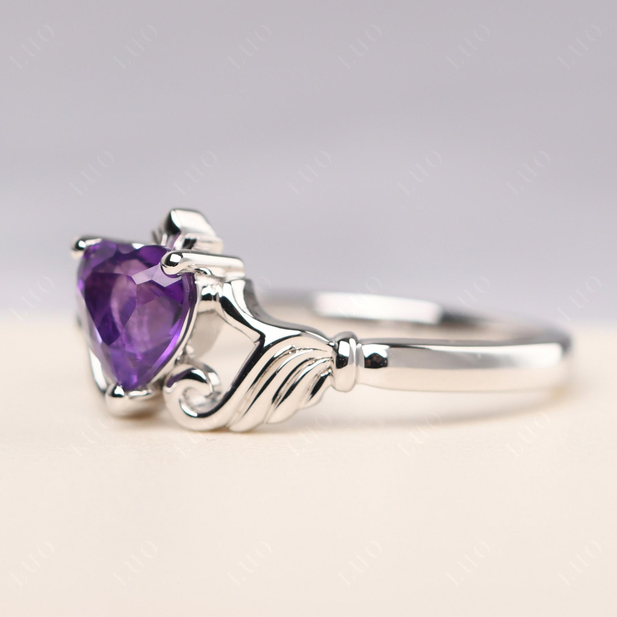 Heart Shaped Amethyst Claddagh Ring - LUO Jewelry