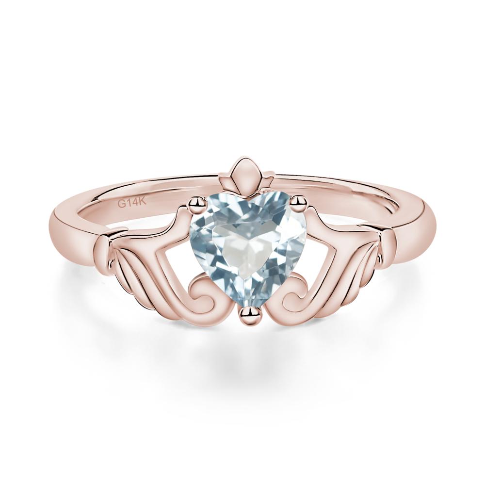 Heart Shaped Aquamarine Claddagh Ring - LUO Jewelry #metal_14k rose gold