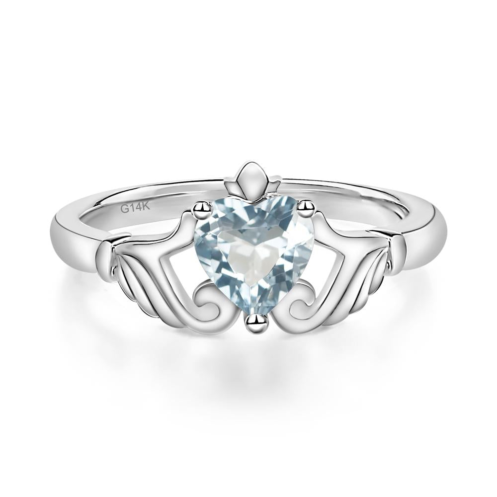 Heart Shaped Aquamarine Claddagh Ring - LUO Jewelry #metal_14k white gold