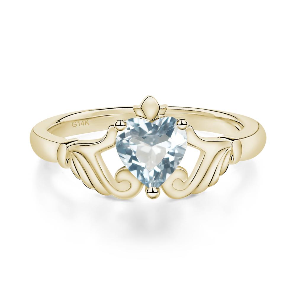 Heart Shaped Aquamarine Claddagh Ring - LUO Jewelry #metal_14k yellow gold