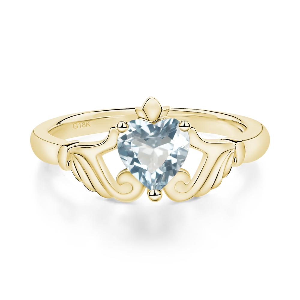 Heart Shaped Aquamarine Claddagh Ring - LUO Jewelry #metal_18k yellow gold