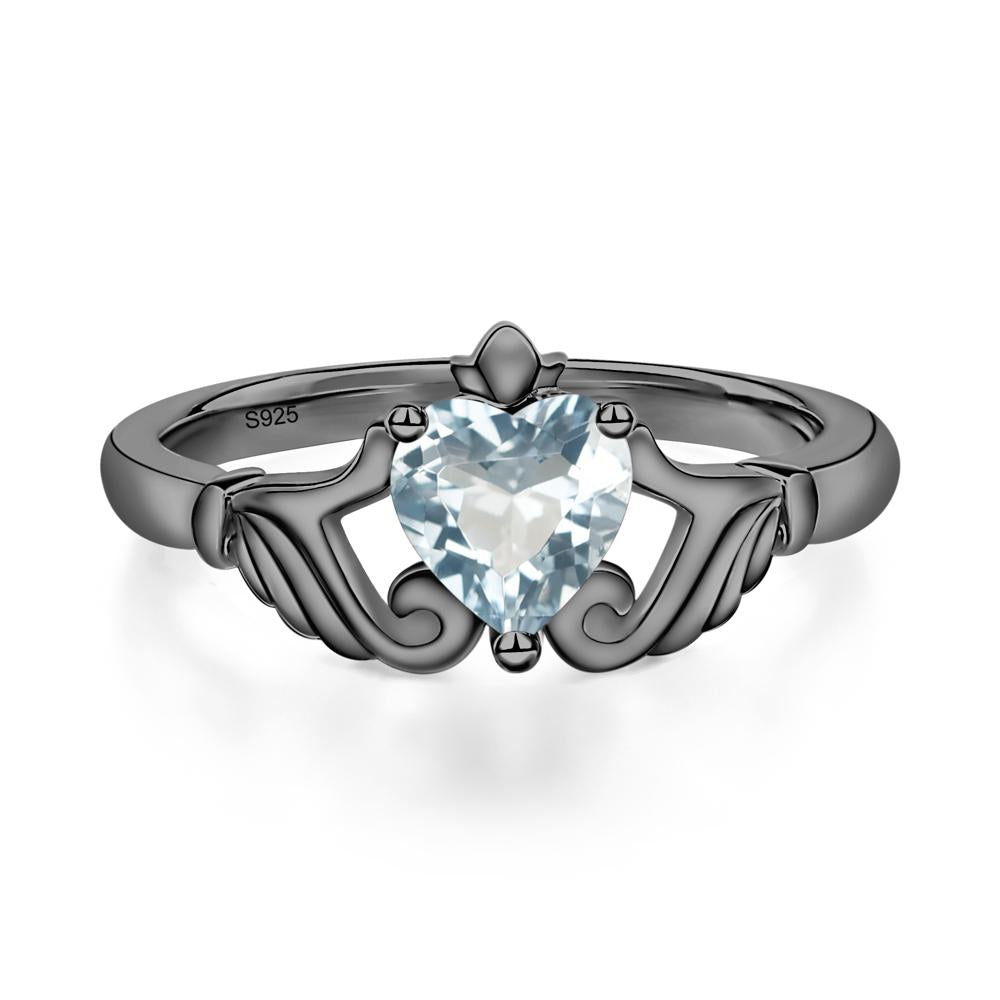 Heart Shaped Aquamarine Claddagh Ring - LUO Jewelry #metal_black finish sterling silver