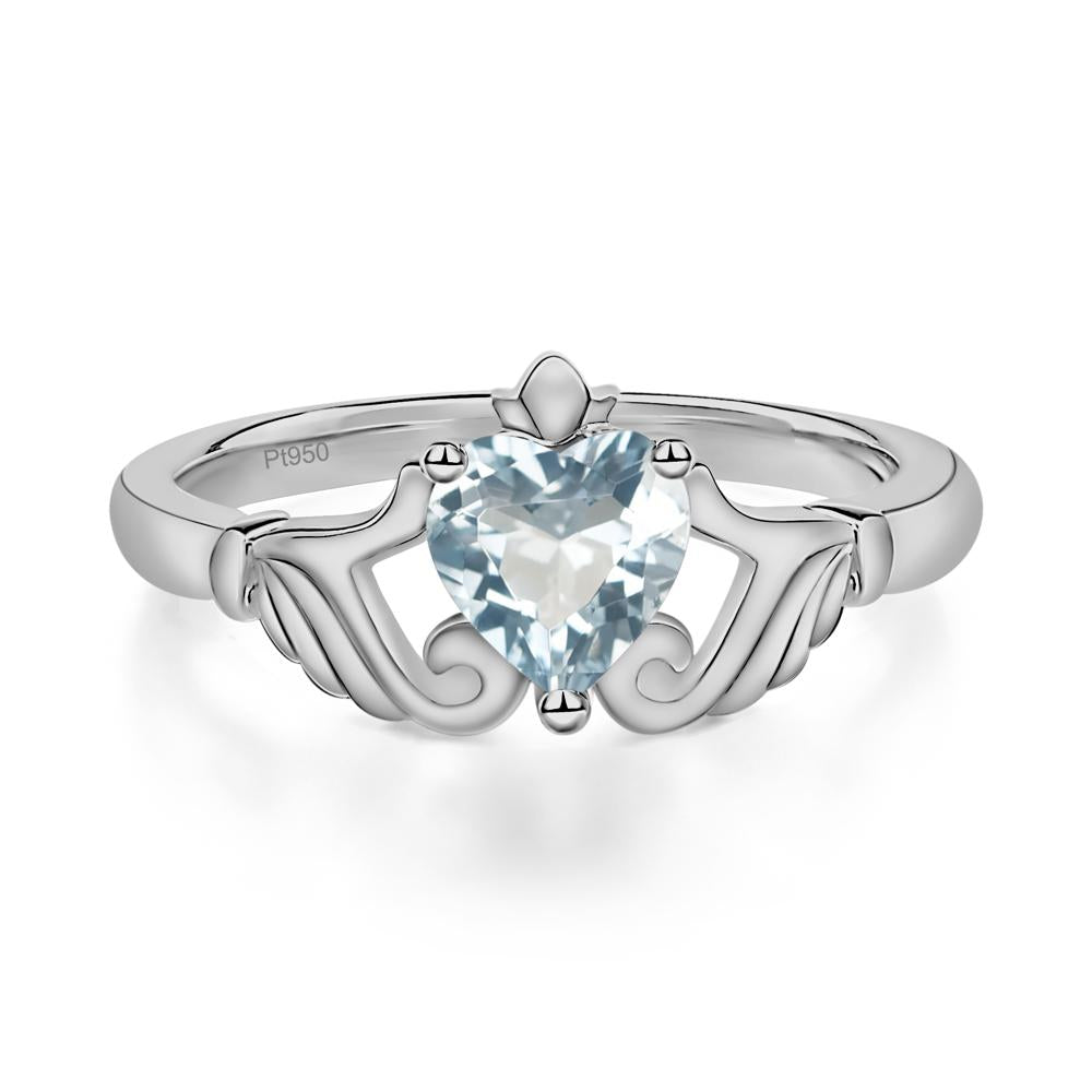Heart Shaped Aquamarine Claddagh Ring - LUO Jewelry #metal_platinum