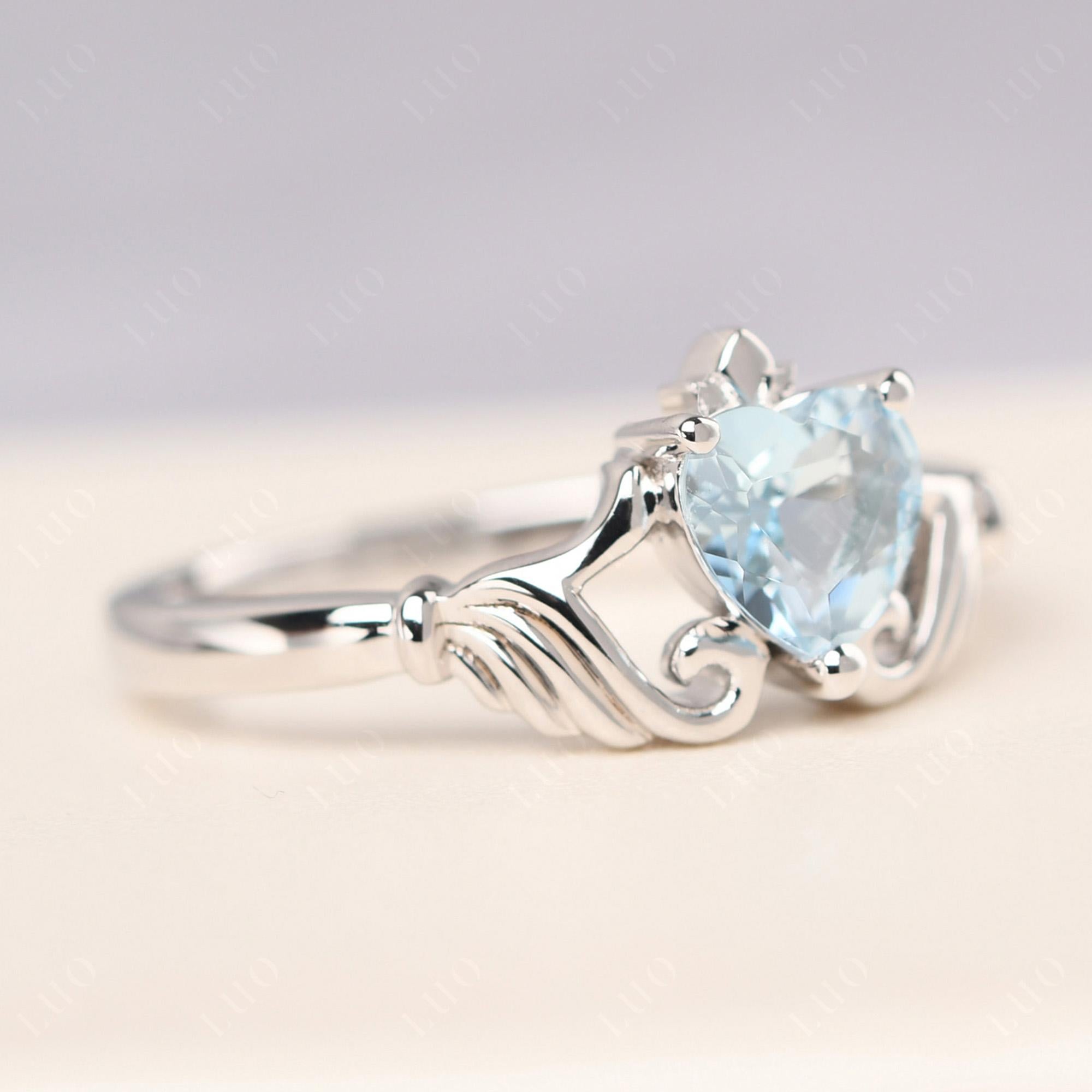 Heart Shaped Aquamarine Claddagh Ring - LUO Jewelry