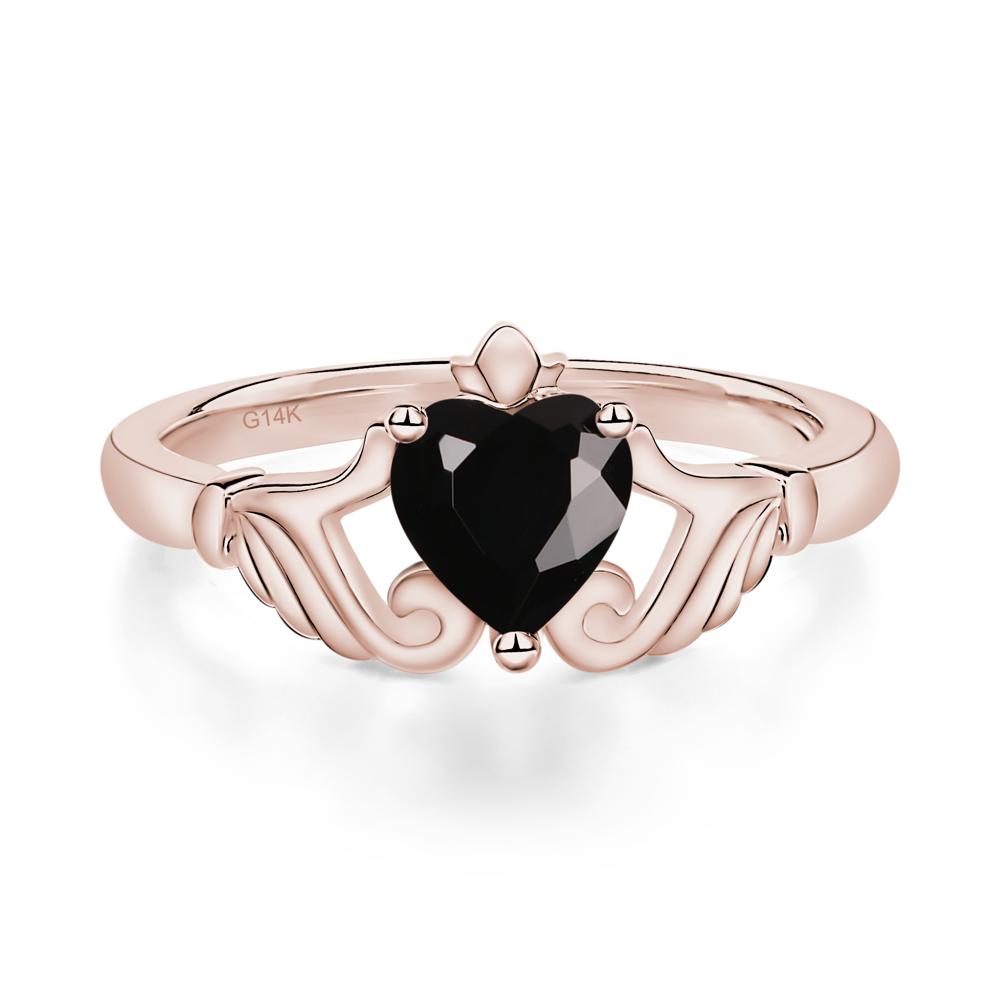 Heart Shaped Black Spinel Claddagh Ring - LUO Jewelry #metal_14k rose gold