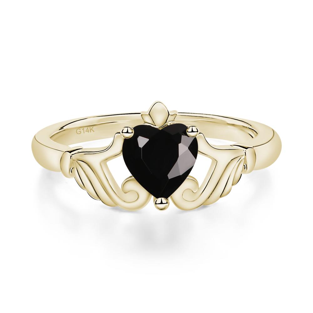 Heart Shaped Black Spinel Claddagh Ring - LUO Jewelry #metal_14k yellow gold