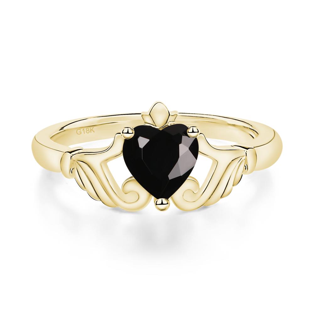 Heart Shaped Black Spinel Claddagh Ring - LUO Jewelry #metal_18k yellow gold