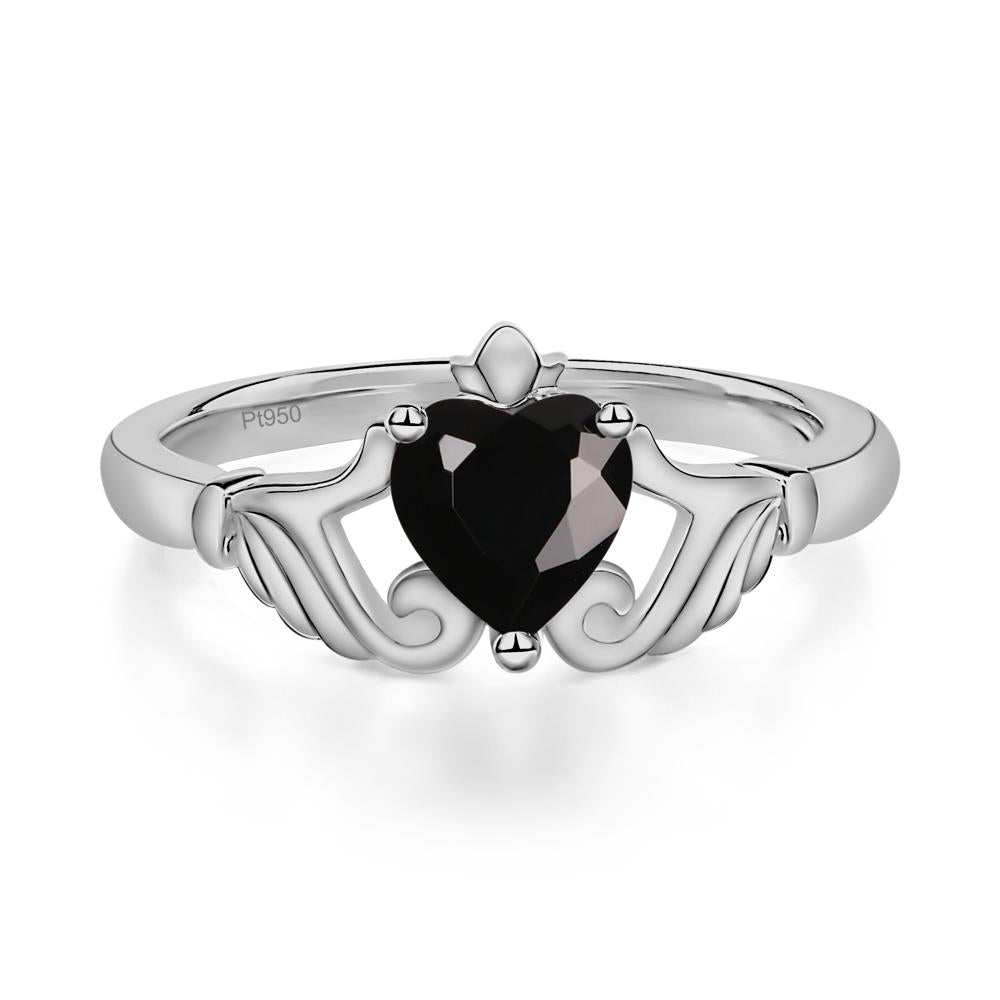 Heart Shaped Black Spinel Claddagh Ring - LUO Jewelry #metal_platinum