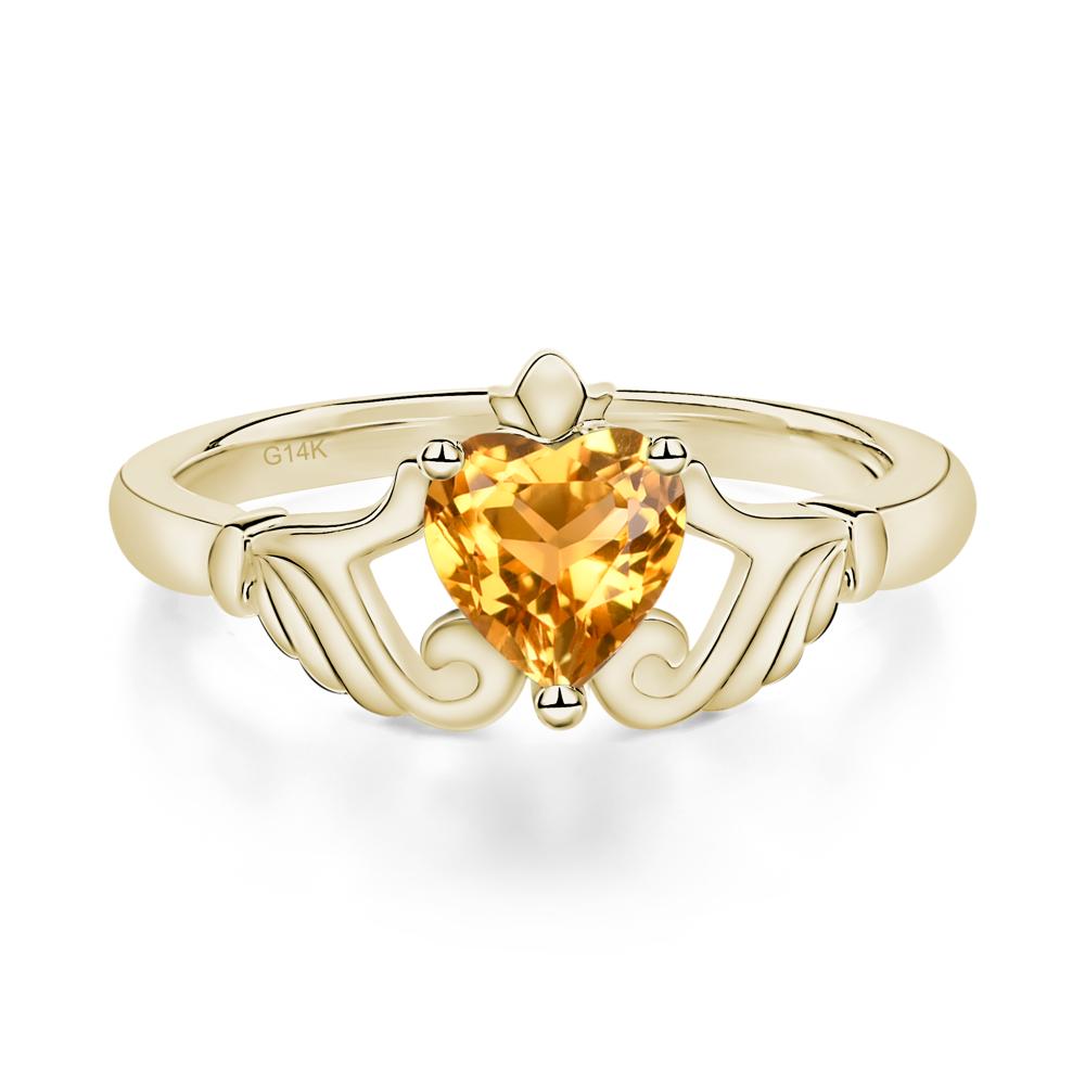 Heart Shaped Citrine Claddagh Ring - LUO Jewelry #metal_14k yellow gold