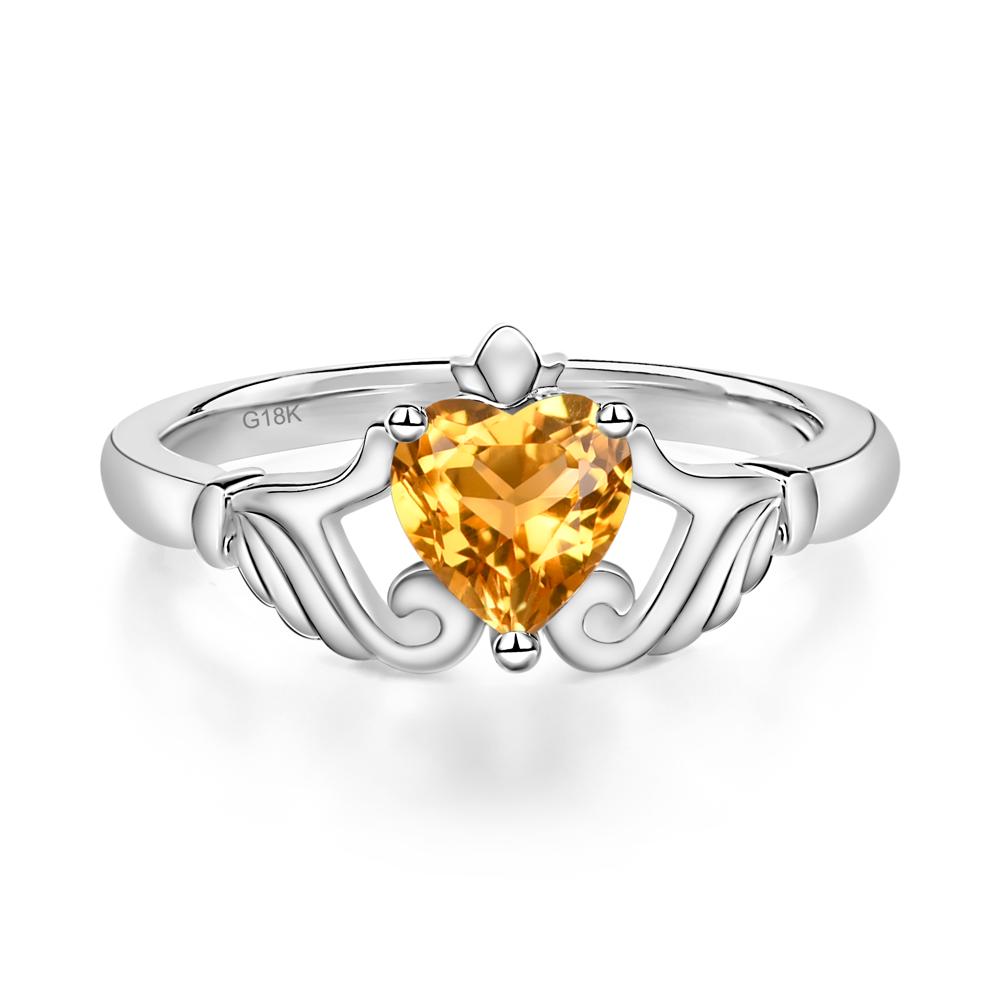 Heart Shaped Citrine Claddagh Ring - LUO Jewelry #metal_18k white gold