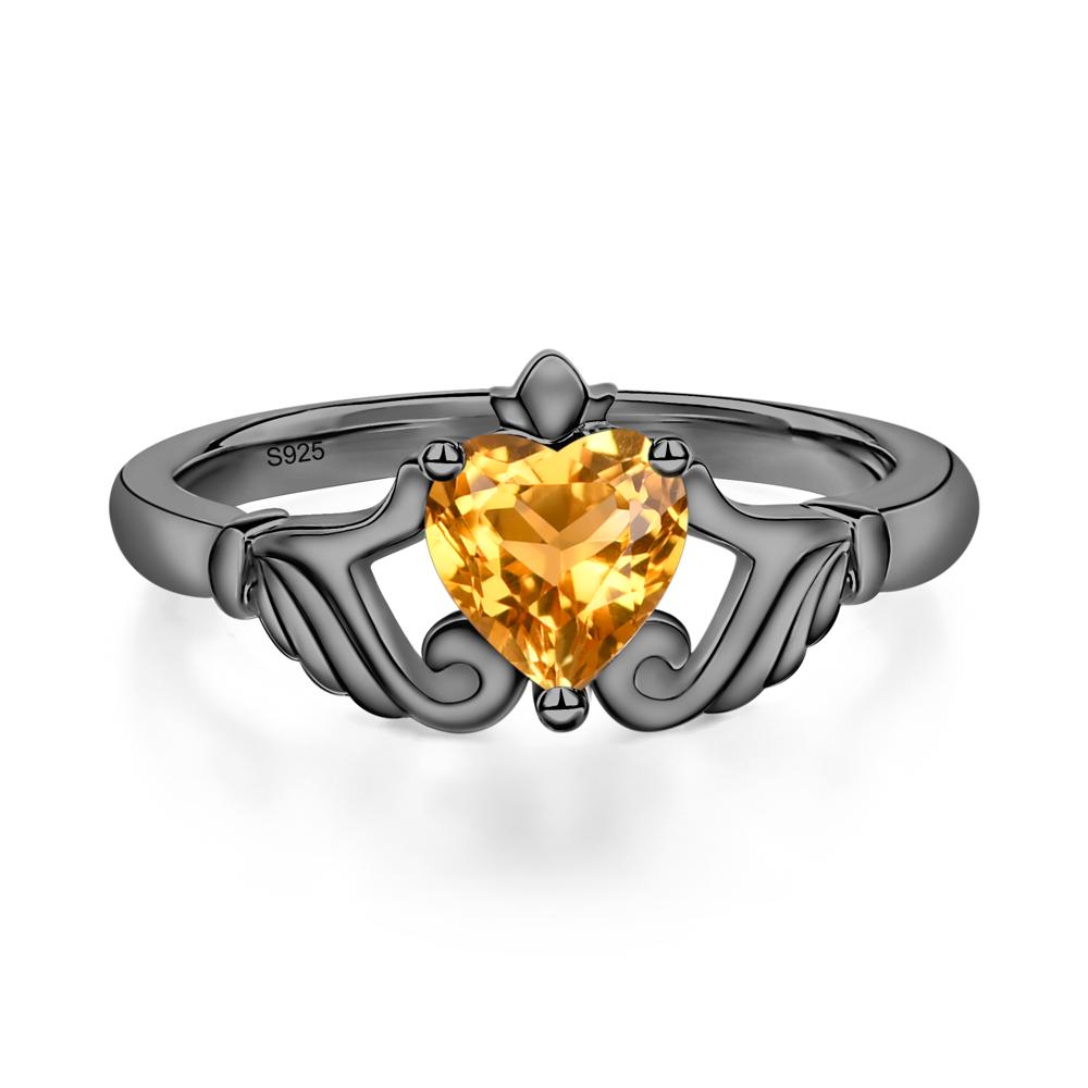 Heart Shaped Citrine Claddagh Ring - LUO Jewelry #metal_black finish sterling silver