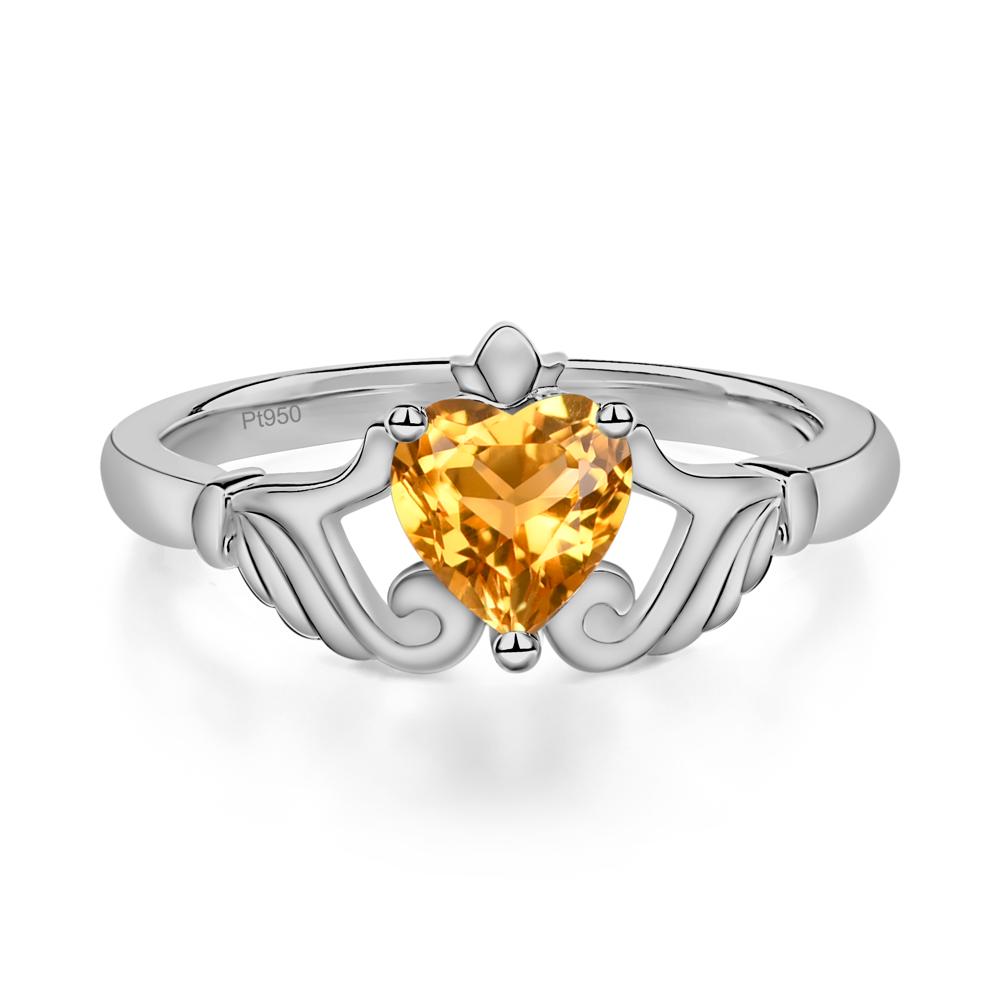 Heart Shaped Citrine Claddagh Ring - LUO Jewelry #metal_platinum